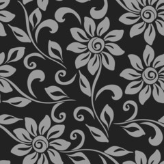 seamless pattern with a pattern of stylized flowers in monochrome colors,  ornament for wallpaper and fabric
