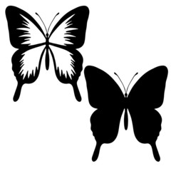 black silhouette pattern, stylized butterflies, isolate on a white background, for design different, template, stencil