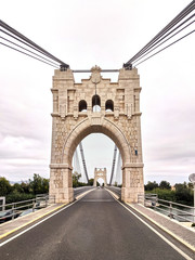 Amposta suspension bridge over the Ebro river in Tarragona