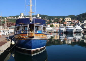 Boats moored inside the tourist port of Varazze.. Varazze is about 30 kilometers from Genoa and makes nautical tourism i