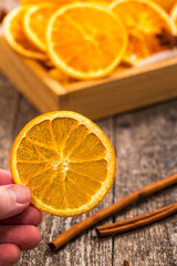 Dry Oranges Slices Snack. Dry Oranges for Christmas Decorations. Selective focus.