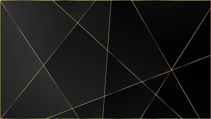 Black Premium Polygon Pattern. Gold Lines Triangular Luxury Poster. 