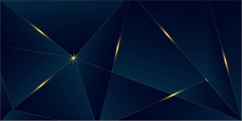 Deep Blue Luxury Gold Background. Golden Silver Low Poly Banner 3D 