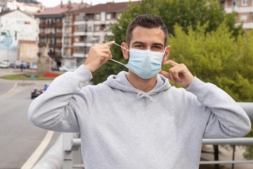 man with mask in the city