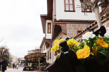 Hamamonu district in Ankara with renovated street with old Ottoman style mansions - Ankara, Turkey