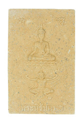 Small Buddha image or Thai amulet isolated on white background