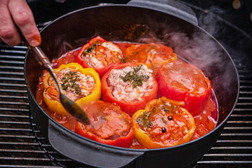 grilled stuffed pepper with tomato sauce