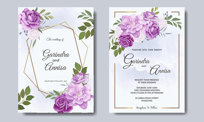  Elegant wedding invitation card with beautiful floral and leaves template Premium Vector