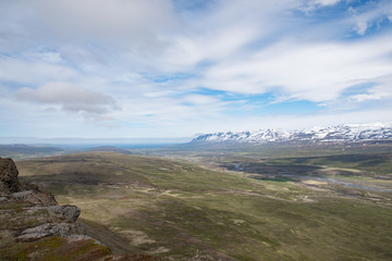 View over Vopnafjordur fjord in Iceland from the top of Burstafell