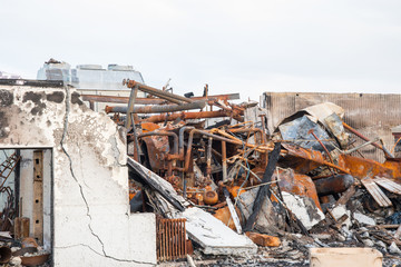 burnt ruin of a factory