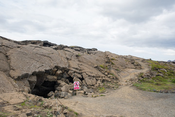 The entry to Grjotagja cave in Myvatn area in Iceland