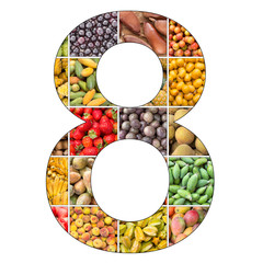 Number 8 with Fruit Background - White Background
