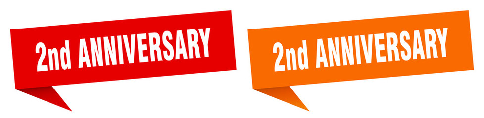 2nd anniversary banner sign. 2nd anniversary speech bubble label set