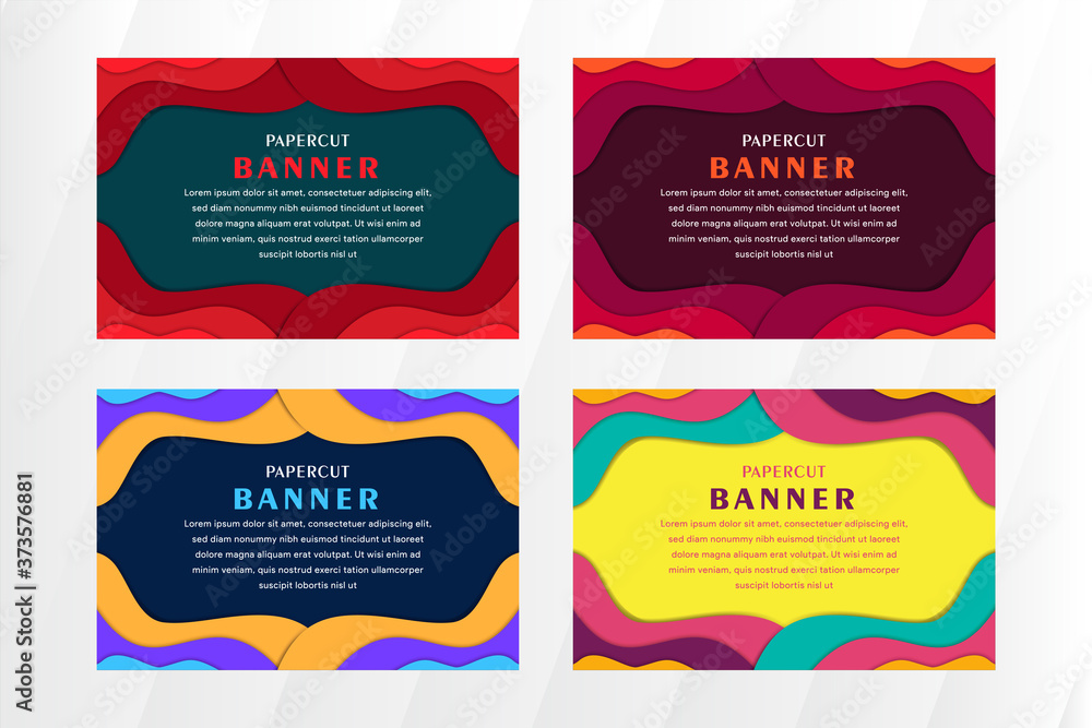 Aufkleber horizontal banners with 3d abstract background with paper cut shapes. vector design layout for busin