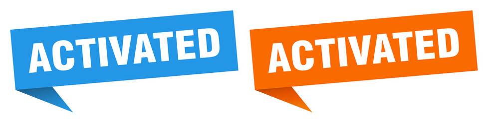 activated banner sign. activated speech bubble label set