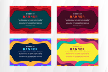 Horizontal banners with 3D abstract background with paper cut shapes. Vector design layout for business presentations, flyers, posters and invitations. Colorful carving art blue, yellow and violet
