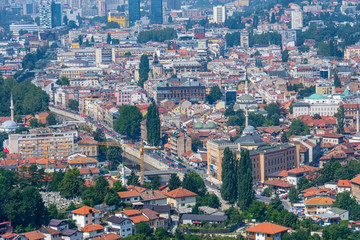 Fototapeta na wymiar Arial view to the city of Sarajevo capital of Bosnia and Herzegovina