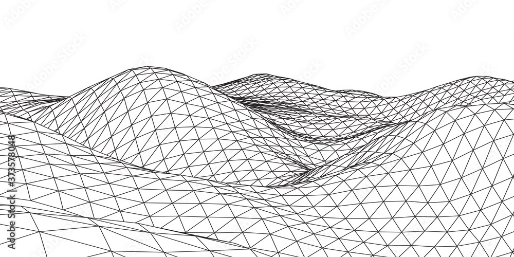 Aufkleber abstract wireframe background. 3d grid technology illustration landscape. digital terrain cyberspace