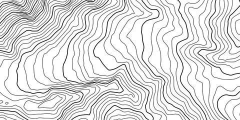 The stylized height of the topographic contour in lines and contours. The concept of a conditional geography scheme and the terrain path. Black on Gray. Vector illustration.