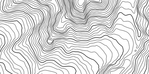 The stylized height of the topographic contour in lines and contours. The concept of a conditional geography scheme and the terrain path. Black on Gray. Vector illustration. - obrazy, fototapety, plakaty