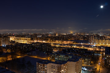 Fototapeta na wymiar Cityscape of Saint Petersburg at night from a height