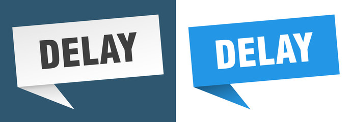 delay banner sign. delay speech bubble label set