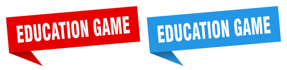 education game banner sign. education game speech bubble label set