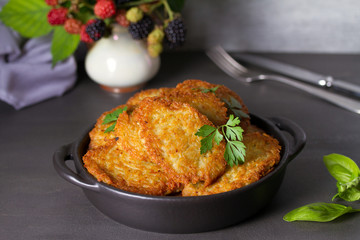 Potato Cakes. Vegetable fritters, latkes, draniki. Vegetable pancakes