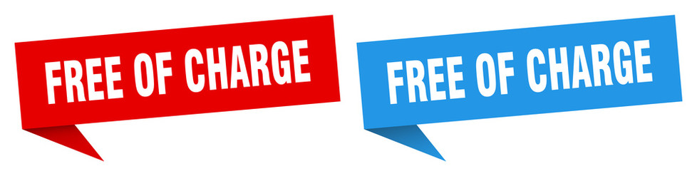 free of charge banner sign. free of charge speech bubble label set