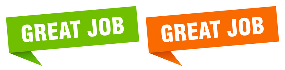 great job banner sign. great job speech bubble label set