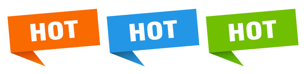 hot banner sign. hot speech bubble label set