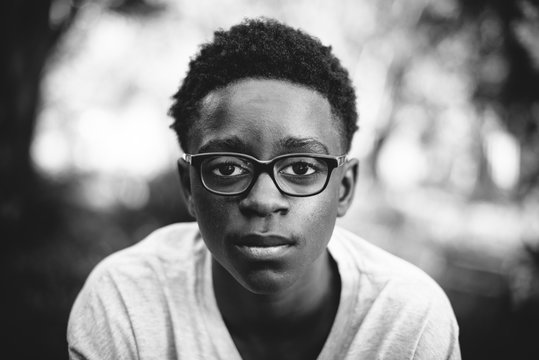 portrait of melancholy African American teenage boy