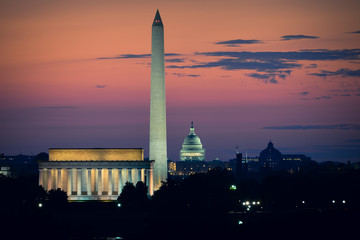 Washington D.C. skyline at night with major monuments in view - Washington D.C. United States of...