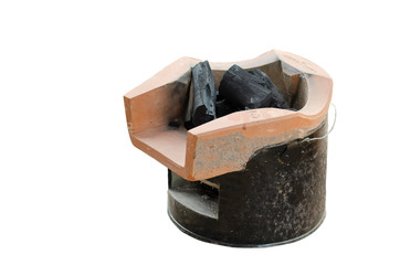 Charcoal and wood fire stove isolated from white background.