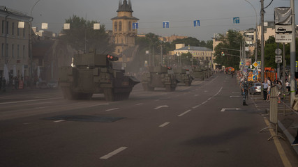 military equipment during a rehearsal of the victory parade. 75 years