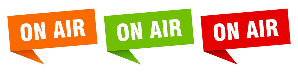 on air banner sign. on air speech bubble label set