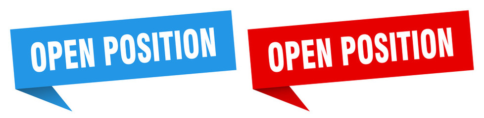 open position banner sign. open position speech bubble label set