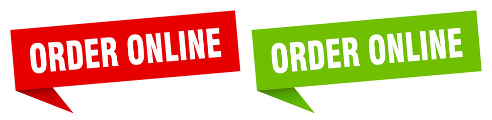 order online banner sign. order online speech bubble label set