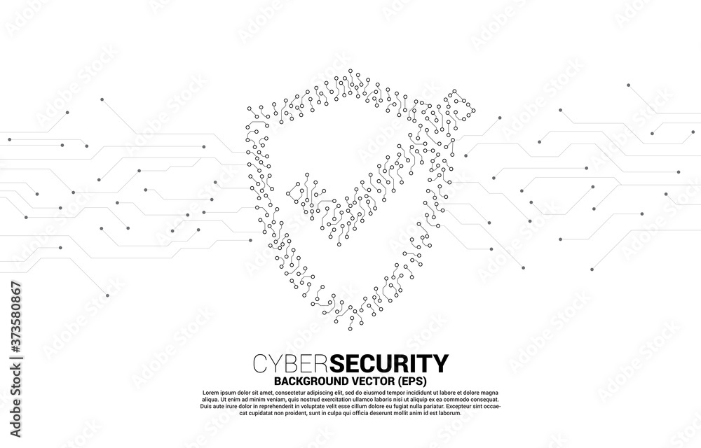 Poster Protection shield icon from circuit board style dot connect line. concept of guard security and safety