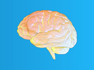 Glowing polygonal brain illustration on blue BG