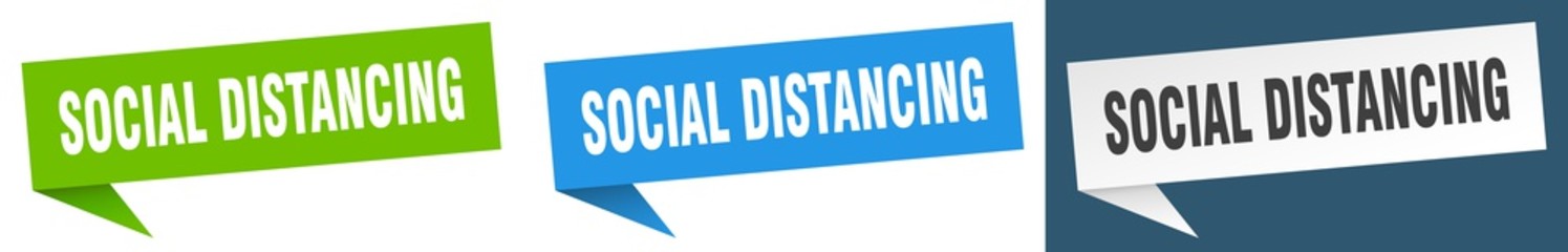 social distancing banner sign. social distancing speech bubble label set