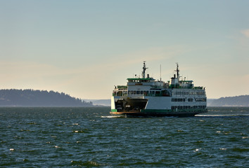 Fototapeta na wymiar State Ferry Puget Sound Washington State. A Washington State ferry on Puget Sound. Washington State.