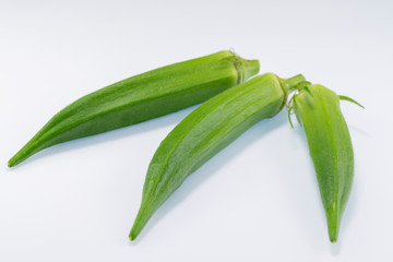 Obraz premium Fresh fruit of okra (Abelmoschus esculentus) just after harvest in Japan