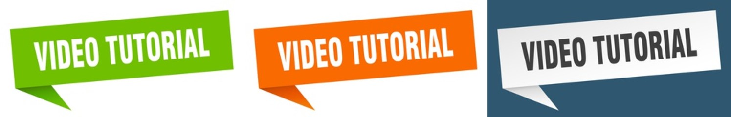 video tutorial banner sign. video tutorial speech bubble label set