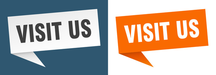 visit us banner sign. visit us speech bubble label set