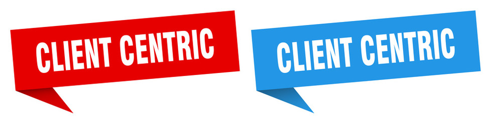 client centric banner sign. client centric speech bubble label set