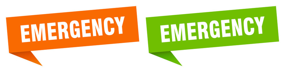emergency banner sign. emergency speech bubble label set