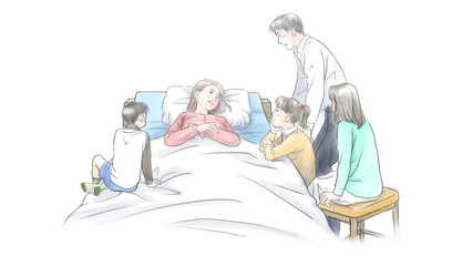 Children visiting their mother to the hospital with father