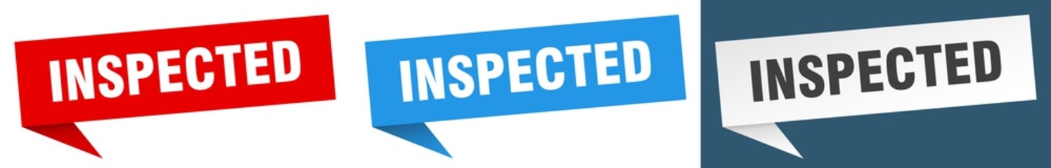 inspected banner sign. inspected speech bubble label set