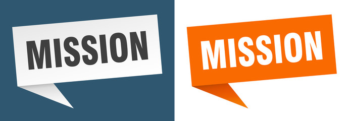 mission banner sign. mission speech bubble label set